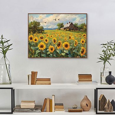 Masterpiece Sunflower Farm 30" x 40" Framed Canvas Art