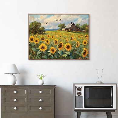 Masterpiece Sunflower Farm 30" x 40" Framed Canvas Art