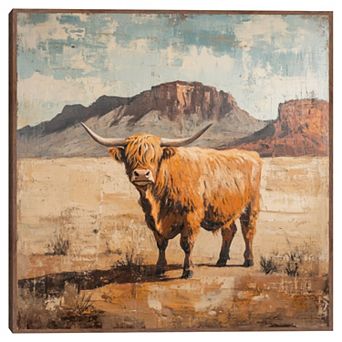 Masterpiece Cow of the Desert 35" x 35" Framed Canvas Art