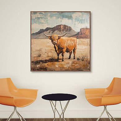 Masterpiece Cow of the Desert 35" x 35" Framed Canvas Art