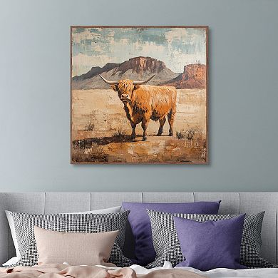 Masterpiece Cow of the Desert 35" x 35" Framed Canvas Art