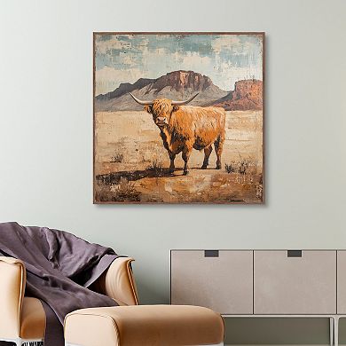 Masterpiece Cow of the Desert 35" x 35" Framed Canvas Art