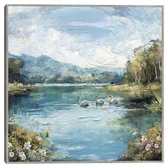 Masterpiece Swan Lake 35" x 35" Framed Canvas Art