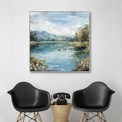 Masterpiece Swan Lake 35" x 35" Framed Canvas Art