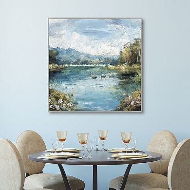 Masterpiece Swan Lake 35" x 35" Framed Canvas Art