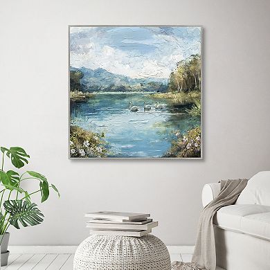 Masterpiece Swan Lake 35" x 35" Framed Canvas Art