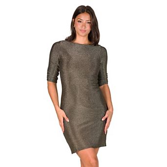 Petite 24Seven Comfort Apparel Elbow Length Sleeves Shimmer Bodycon Mini Party Dress