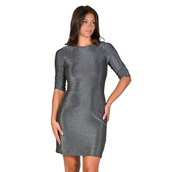Petite 24Seven Comfort Apparel Elbow Length Sleeves Shimmer Bodycon Mini Party Dress