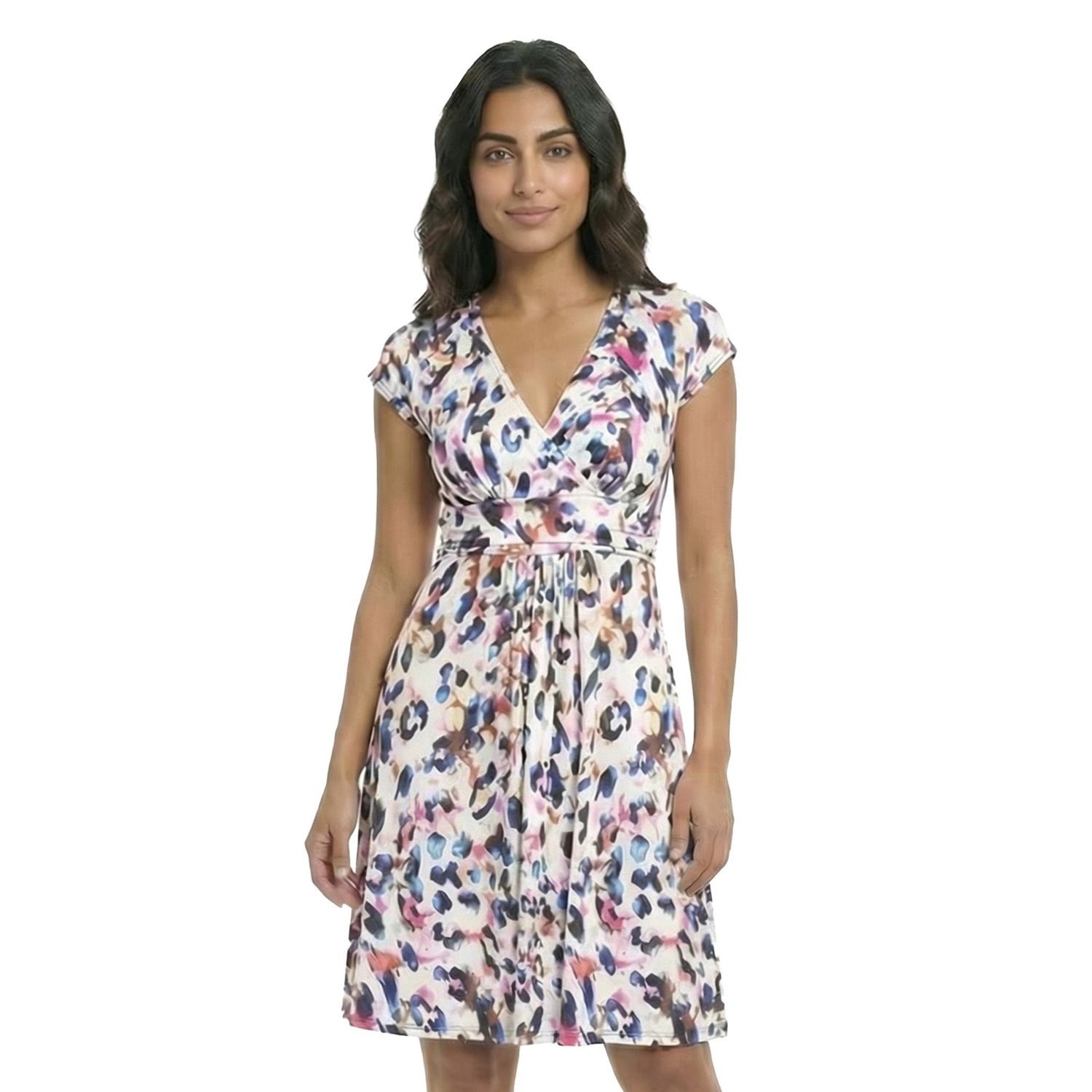 Женские платья 24Seven Comfort Apparel Petite 24Seven Comfort Apparel Essential Animal V-Neck Cap Sleeve A-Line Pocket Dress