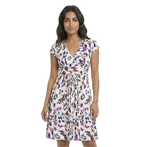 Женские платья 24Seven Petite 24Seven Comfort Apparel Essential Animal V-Neck Cap Sleeve A-Line Pocket Dress