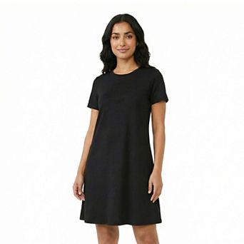 Petite 24Seven Comfort Apparel Short Sleeve Round Neck Mini Shift Dress