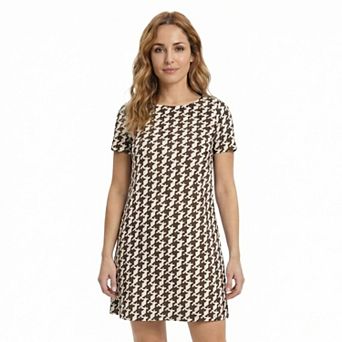 Petite 24Seven Comfort Apparel Short Sleeve Round Neck Mini Shift Dress