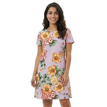 Petite 24Seven Comfort Apparel Floral Short Sleeve Round Neck Mini Shift Dress