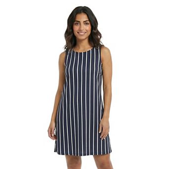 Petite 24Seven Comfort Apparel Striped Round Neck Sleeveless A-Line Mini Shift Dress