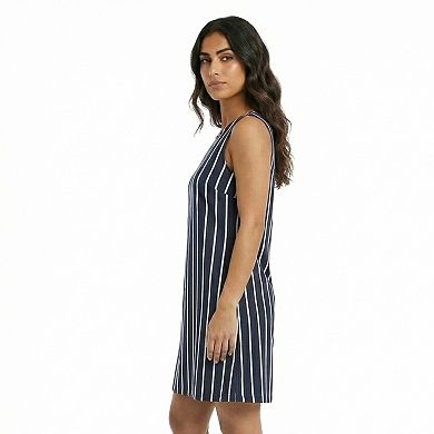 Petite 24Seven Comfort Apparel Striped Round Neck Sleeveless A-Line Mini Shift Dress