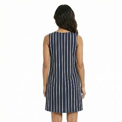 Petite 24Seven Comfort Apparel Striped Round Neck Sleeveless A-Line Mini Shift Dress