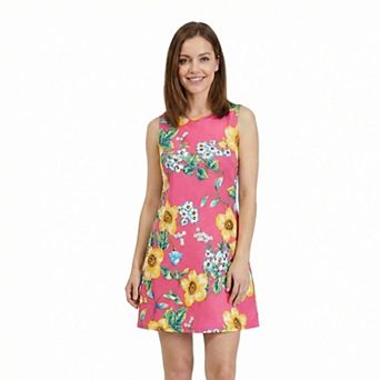 Petite 24Seven Comfort Apparel Floral Round Neck Sleeveless A-Line Mini Dress