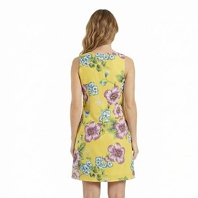 Petite 24Seven Comfort Apparel Floral Round Neck Sleeveless A-Line Mini Shift Dress