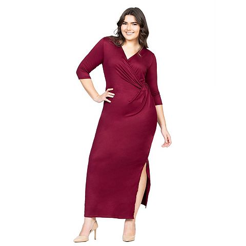 Женские платья 24Seven Petite 24Seven Comfort Apparel V-Neck Three Quarter Sleeve Faux Wrap Maxi Dress