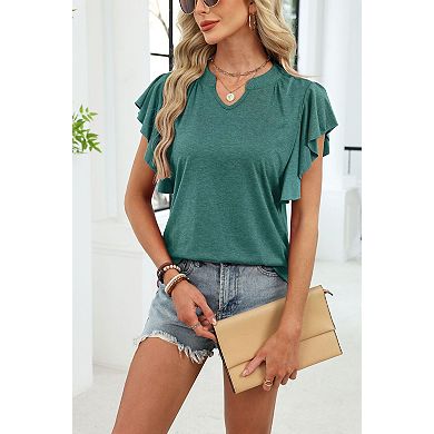 Women's Ruffle Short Sleeve T-Shirt Summer V Neck Top Casual Flowy Tee