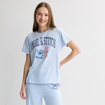 Juniors' Disney's Angel & Stitch Graphic Relaxed Fit Graphic Tee
