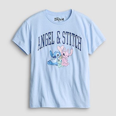 Juniors' Disney's Angel & Stitch Graphic Relaxed Fit Graphic Tee