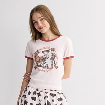 Juniors' Disney / Pixar's Toy Story Woody, Jessie & Bullseye Ringer Graphic Baby Tee