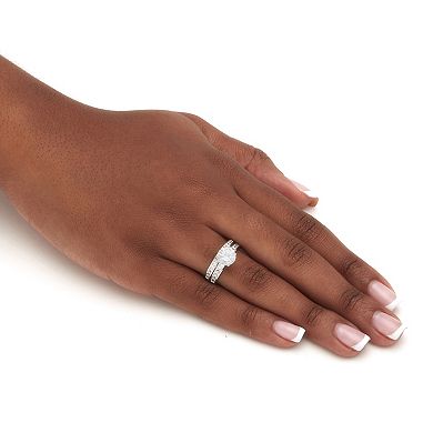 3.34 TCW Round Cubic Zirconia Platinum-Plated Sterling Silver Bridal Ring Set