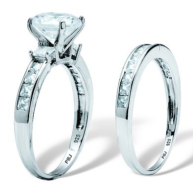 3.34 TCW Round Cubic Zirconia Platinum-Plated Sterling Silver Bridal Ring Set