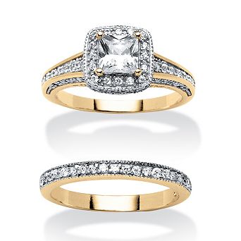 1.35 TCW Princess-Cut Cubic Zirconia Two-Piece Bridal Set Gold-Plated