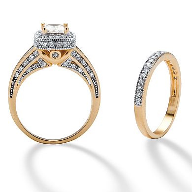 1.35 TCW Princess-Cut Cubic Zirconia Two-Piece Bridal Set Gold-Plated