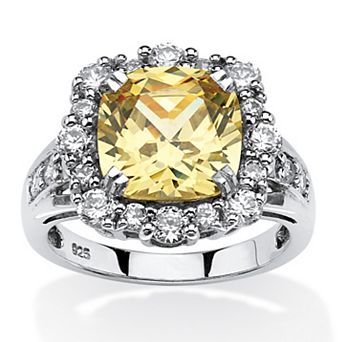 3.63 TCW Cushion-Cut CZ Halo Ring Platinum-plated Sterling Silver
