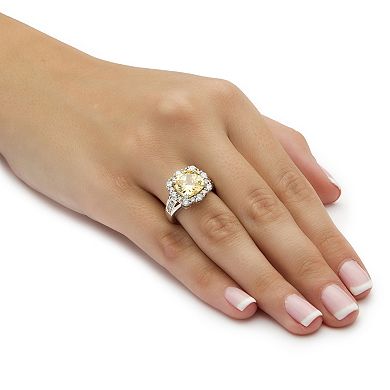 3.63 TCW Cushion-Cut CZ Halo Ring Platinum-plated Sterling Silver
