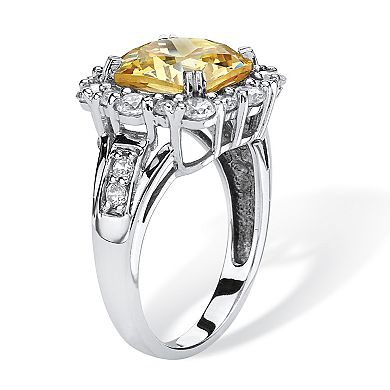 3.63 TCW Cushion-Cut CZ Halo Ring Platinum-plated Sterling Silver