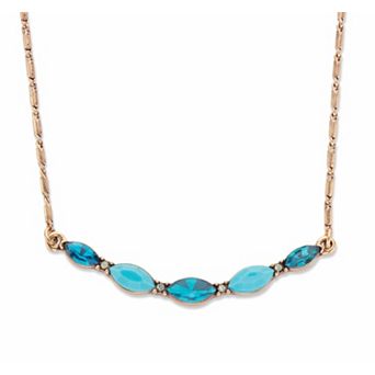 Marquise-Cut Blue Crystal and Simulated Turquoise Goldtone Necklace 17"-19"