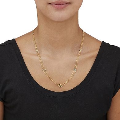 Round Cut Black Crystal Goldtone Double Strand Station Necklace 20 inch