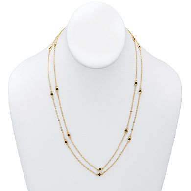 Round Cut Black Crystal Goldtone Double Strand Station Necklace 20 inch