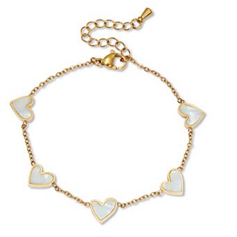 Mother of Pearl Gold Ion-Plated Stainless Steel Heart Bracelet 7 to 9-inch