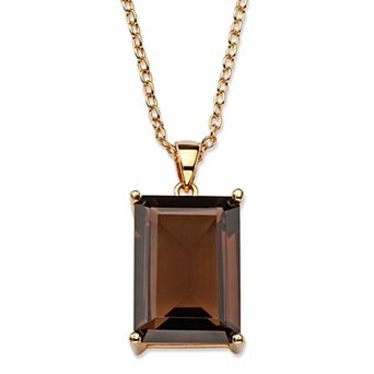 12.50 TCW Hand-Cut Genuine Smoky Topaz Gold-Plated Pendant Necklace 16"