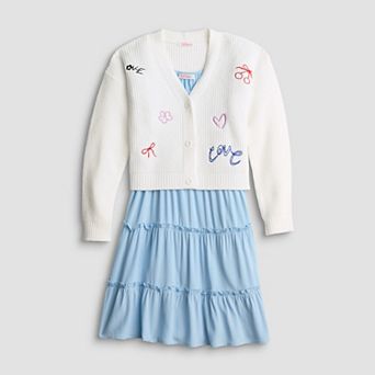 Girls 7-16 Mini Society Embroidered Cardigan & Dress Set