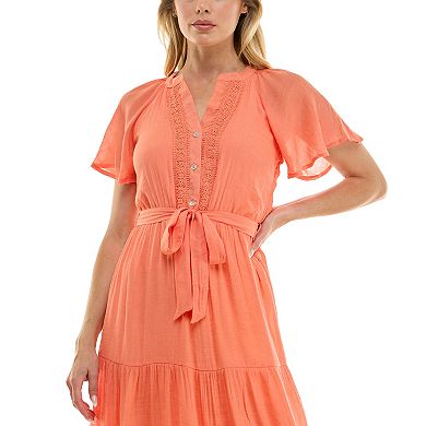 Women's Luxology Trimmed Tiered Midi Dress