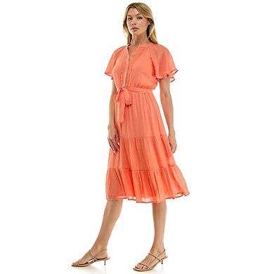 Women's Luxology Trimmed Tiered Midi Dress