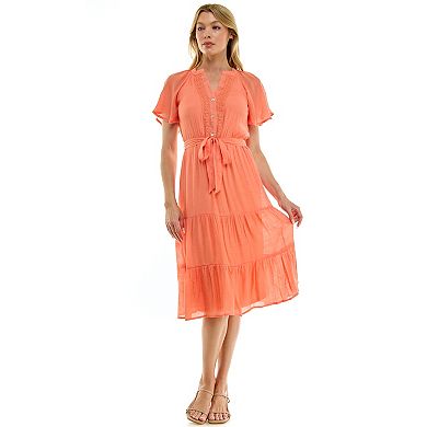 Women's Luxology Trimmed Tiered Midi Dress