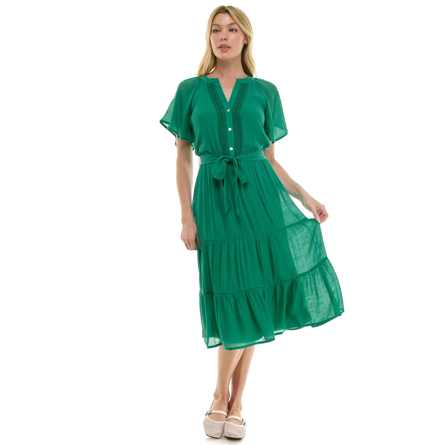 Женское платье Luxology Trimmed Tiered Midi, цвет: Зелёный