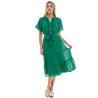 Women's Luxology Trimmed Tiered Midi Dress