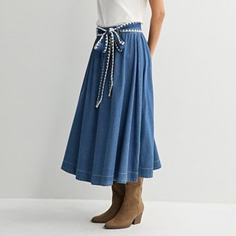 Women's Farmers Market Sash Belted Midi Skirt