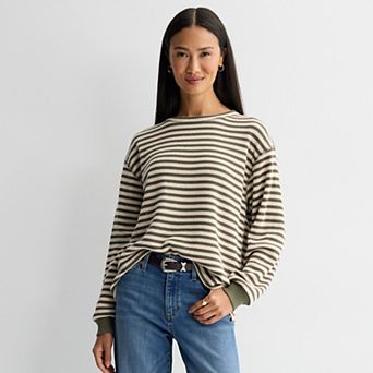 Women's Farmers Market Striped Waffle Long Sleeve Blouse