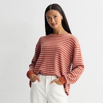 Women's Farmers Market Striped Waffle Long Sleeve Blouse