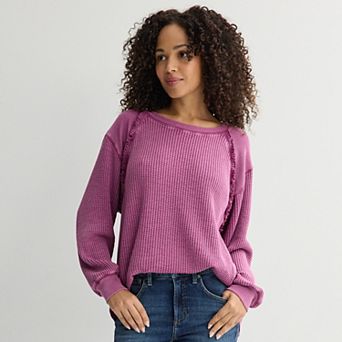 Women's Farmers Market Waffle Ruffle Long Sleeve Top