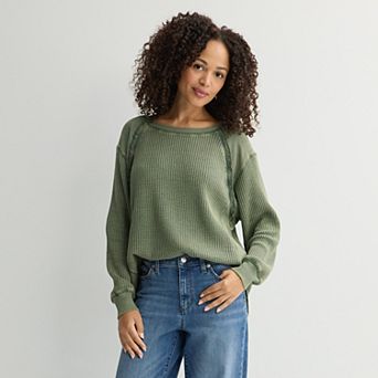Women's Farmers Market Waffle Ruffle Long Sleeve Top